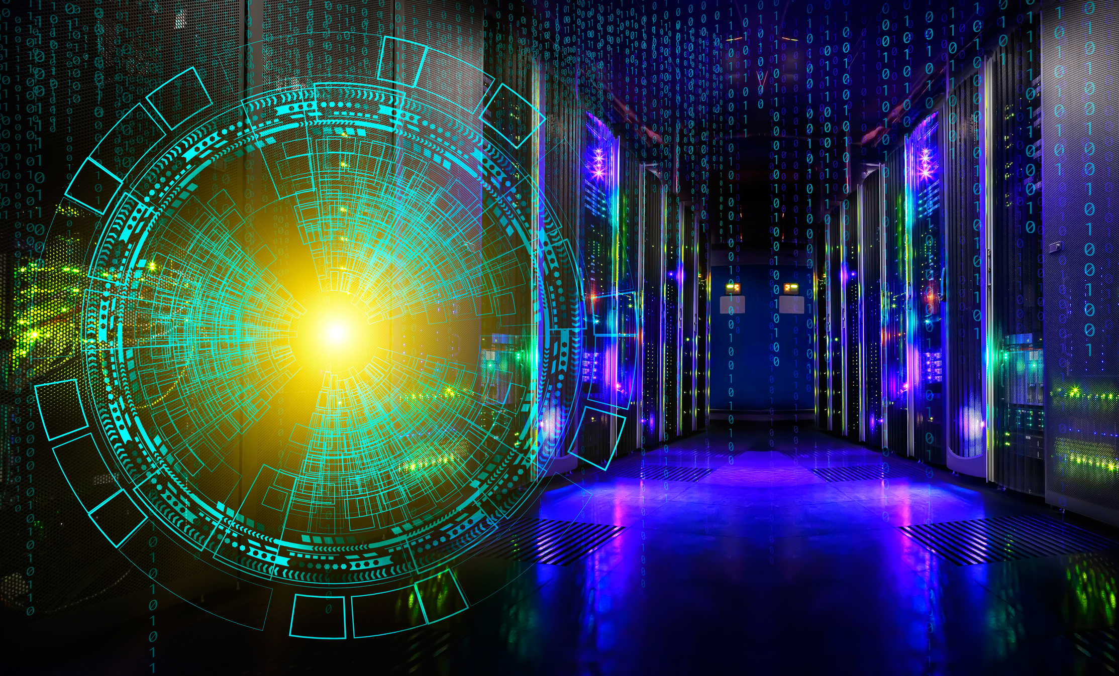 concept of information technology. technological background of the hologram futuristic server room modern datacenter