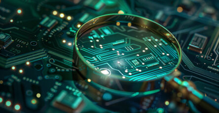 a magnifying glass on a circuit board