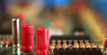 Component close up, electrolytic capacitor